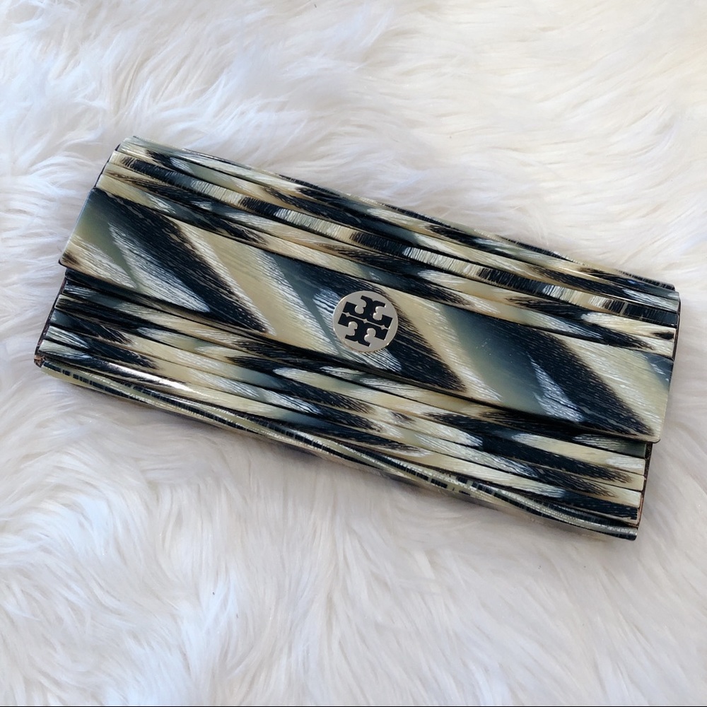 Tory Burch Printed Acrylic Fold Over Clutch Purse